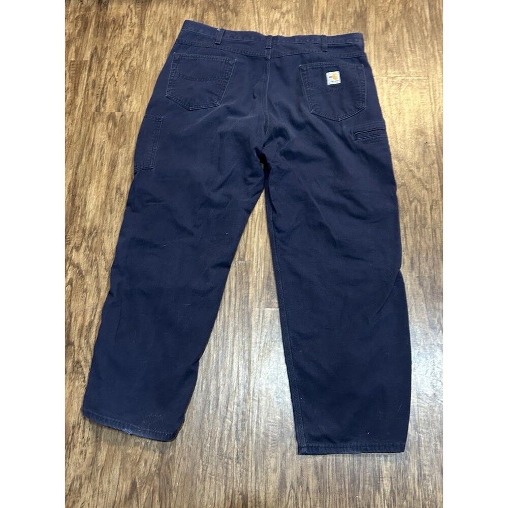 Carhartt FR Flame Resistant Pants Mens 40 X30 Blue Canvas Cat 2 Carpenter Pants - Picture 2 of 9